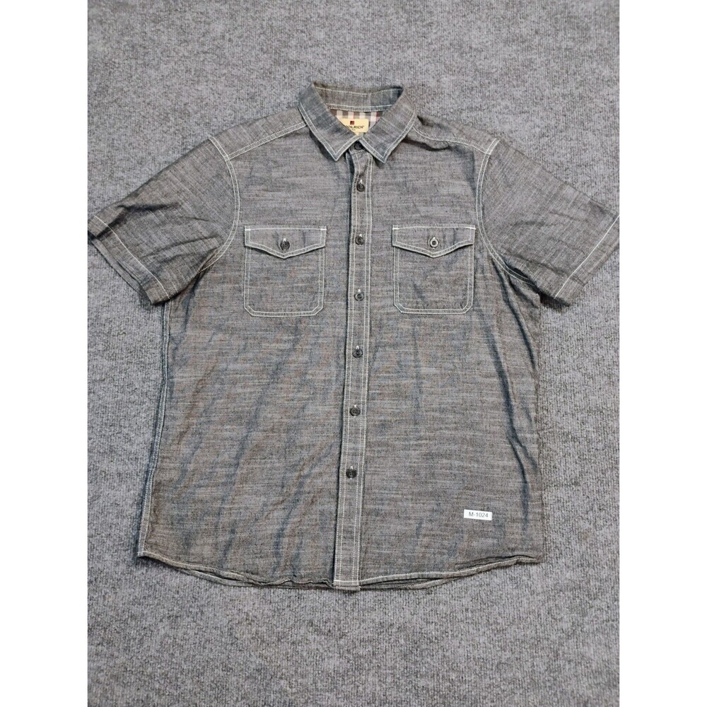 Woolrich Mens Medium Gray Chambray Short Sleeve Button Up Shirt M